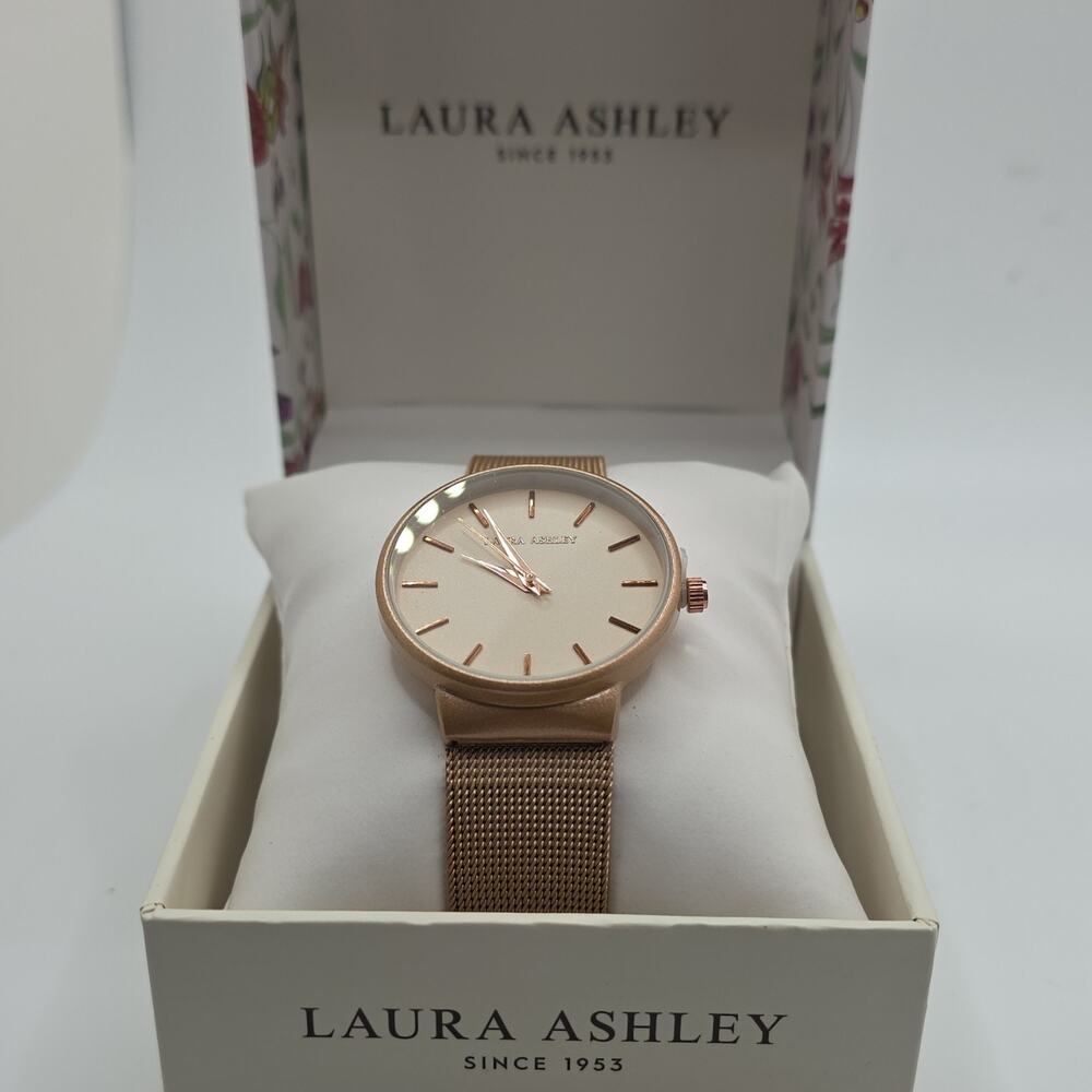 Laura Ashley Rose Gold-Tone Mesh Band Quartz Analog Watch White Dial w/ Box - Picture 2 of 4